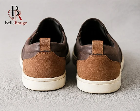 Men's Brown Leather-Look Slip-On Casual Shoes thumbnail 3