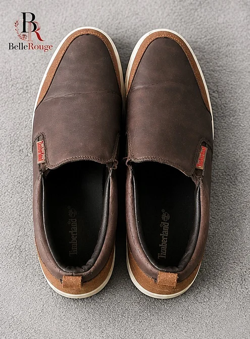 Men's Brown Leather-Look Slip-On Casual Shoes thumbnail 4